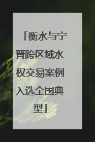 衡水与宁晋跨区域水权交易案例入选全国典型